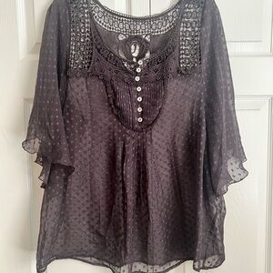 Daniel Rainn Sheer Gray Lace Blouse